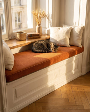 Custom Window Seat Cushion, Made-to-Measure Bench Seat Pad, Pet-Friendly Giza Cotton Cushion, Banquette Booth Nook Cushi