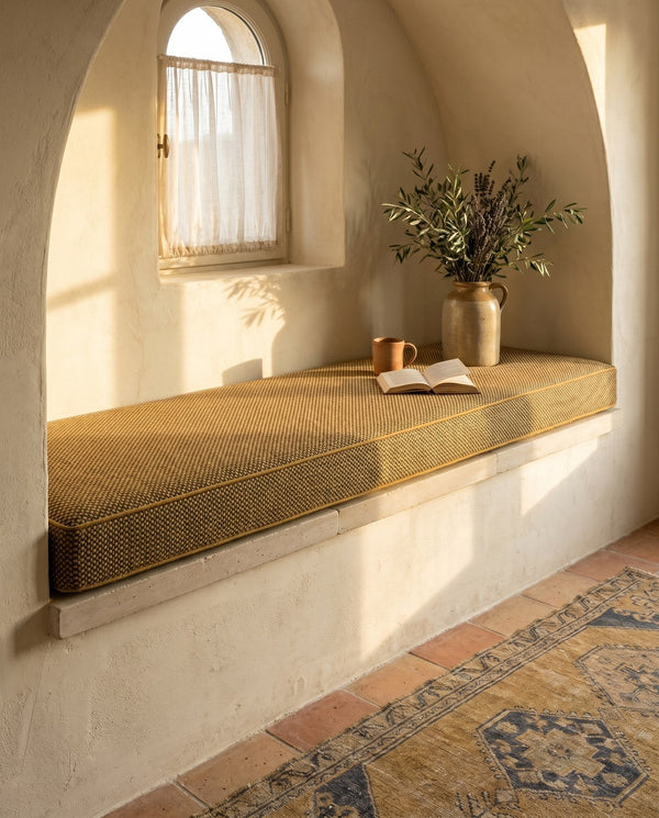 Custom Window Seat Cushion with Foam, Made-to-Measure Bench Seat Pad, Textured Point Weave Banquette Cushion, Bay Window