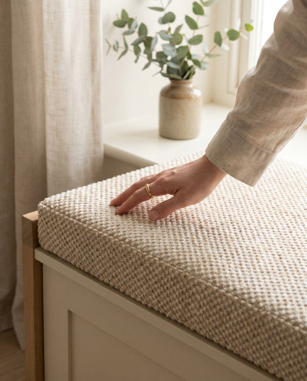 Custom Window Seat Cushion with Foam, Made-to-Measure Bench Seat Pad, Textured Point Weave Banquette Cushion, Bay Window