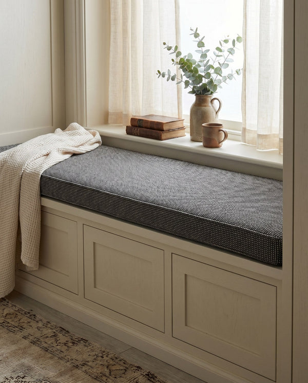 Custom Window Seat Cushion with Foam, Made-to-Measure Bench Seat Pad, Textured Point Weave Banquette Cushion, Bay Window