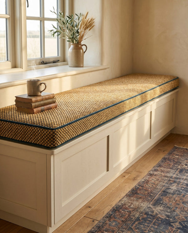Custom Window Seat Cushion with Foam, Made-to-Measure Bench Seat Pad, Textured Point Weave Banquette Cushion, Bay Window