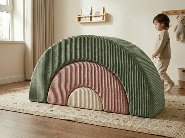 Custom Corduroy Rainbow Kids Play Couch – Modular Foam