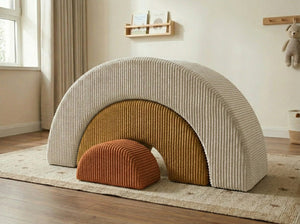 Custom Rainbow Play Couch, Corduroy Kids Climbing Sofa, Nested Arch Floor Cushion, Montessori Nursery Playroom Furniture