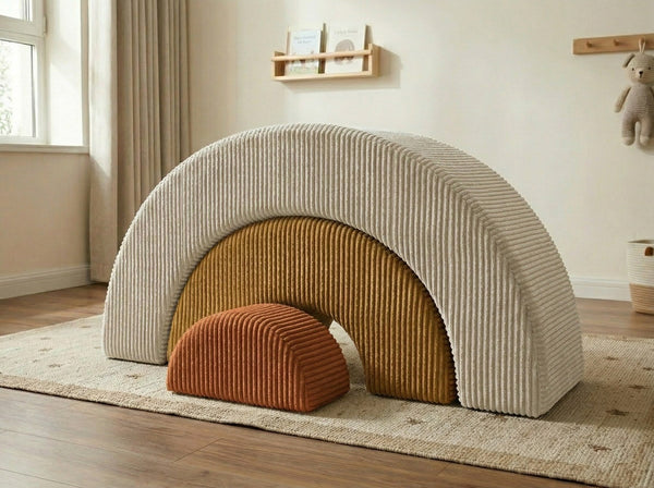 Custom Rainbow Play Couch, Corduroy Kids Climbing Sofa, Nested Arch Floor Cushion, Montessori Nursery Playroom Furniture