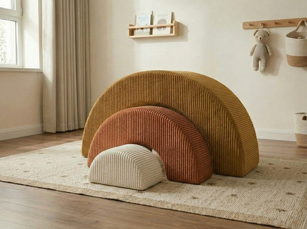 Custom Rainbow Play Couch, Corduroy Kids Climbing Sofa, Nested Arch Floor Cushion, Montessori Nursery Playroom Furniture