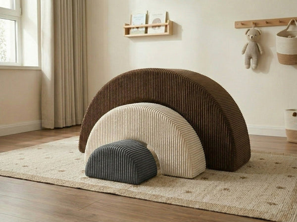 Custom Rainbow Play Couch, Corduroy Kids Climbing Sofa, Nested Arch Floor Cushion, Montessori Nursery Playroom Furniture