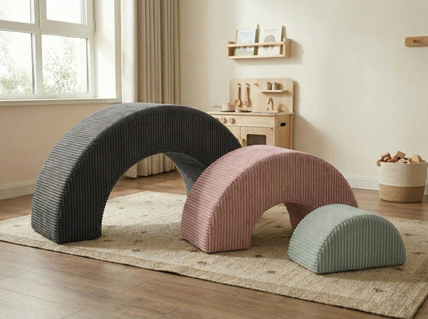 Custom Rainbow Play Couch, Corduroy Kids Climbing Sofa, Nested Arch Floor Cushion, Montessori Nursery Playroom Furniture