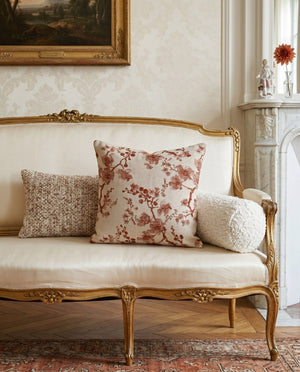 Custom Square Throw Pillow, Botanical Blossom Branch Cushion, Cherry Blossom Jacquard Scatter Cushion Cover, Piped Linen
