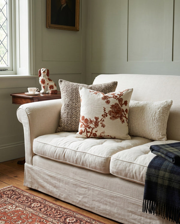 Custom Square Throw Pillow, Botanical Blossom Branch Cushion, Cherry Blossom Jacquard Scatter Cushion Cover, Piped Linen