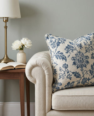 Custom Square Throw Pillow, Botanical Blossom Branch Cushion, Cherry Blossom Jacquard Scatter Cushion Cover, Piped Linen