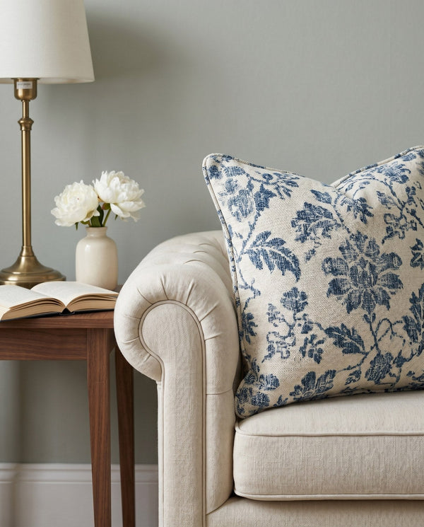 Custom Square Throw Pillow, Botanical Blossom Branch Cushion, Cherry Blossom Jacquard Scatter Cushion Cover, Piped Linen