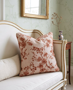 Custom Square Throw Pillow, Botanical Blossom Branch Cushion, Cherry Blossom Jacquard Scatter Cushion Cover, Piped Linen