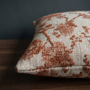 Custom Square Throw Pillow, Botanical Blossom Branch Cushion, Cherry Blossom Jacquard Scatter Cushion Cover, Piped Linen