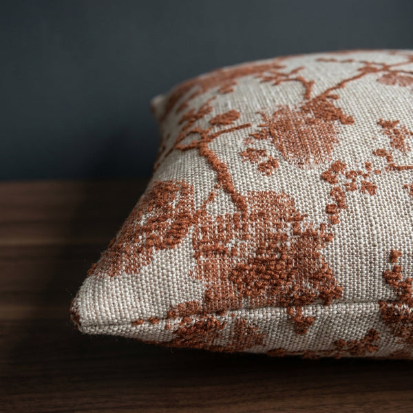 Custom Square Throw Pillow, Botanical Blossom Branch Cushion, Cherry Blossom Jacquard Scatter Cushion Cover, Piped Linen