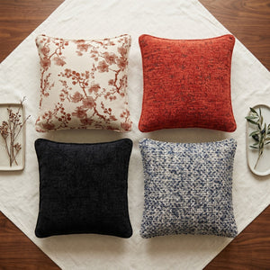 Custom Square Throw Pillow, Botanical Blossom Branch Cushion, Cherry Blossom Jacquard Scatter Cushion Cover, Piped Linen