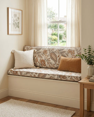 Custom Window Seat Cushion with Foam, Made-to-Measure Paisley Bench Cushion, Bay Window Bench Seat Pad, Banquette Booth 