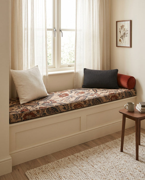Custom Window Seat Cushion with Foam, Made-to-Measure Paisley Bench Cushion, Bay Window Bench Seat Pad, Banquette Booth 