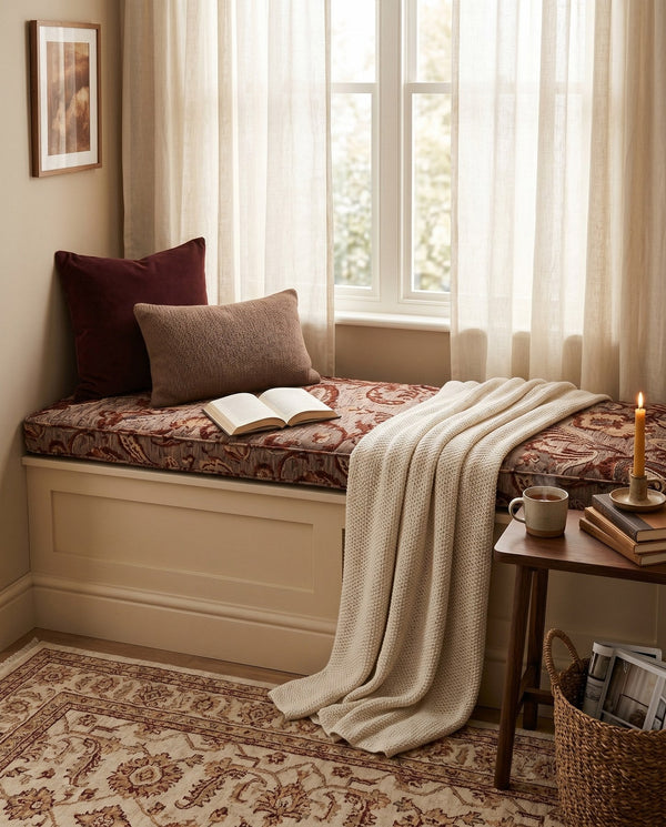 Custom Window Seat Cushion with Foam, Made-to-Measure Paisley Bench Cushion, Bay Window Bench Seat Pad, Banquette Booth 