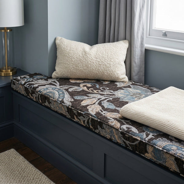 Custom Window Seat Cushion with Foam, Made-to-Measure Paisley Bench Cushion, Bay Window Bench Seat Pad, Banquette Booth 