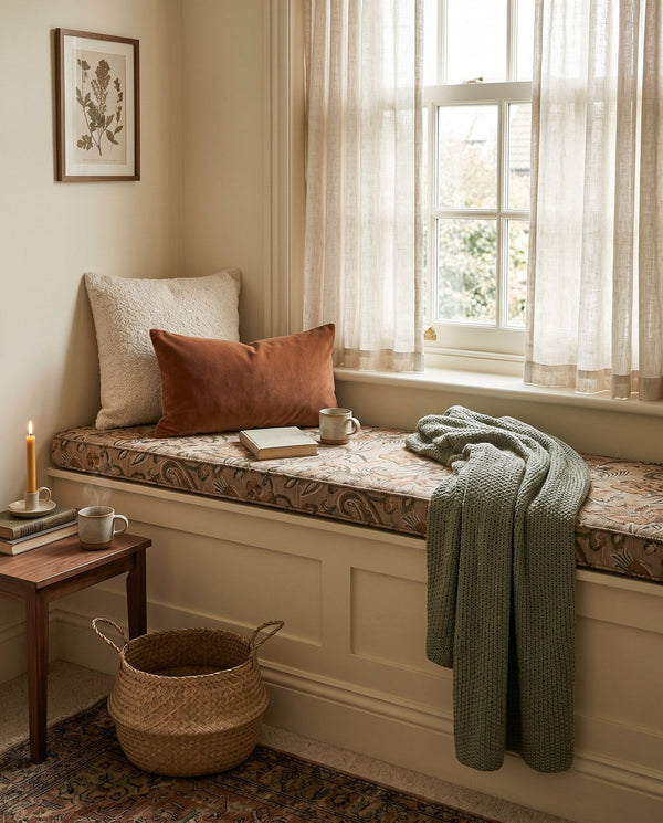 Custom Window Seat Cushion with Foam, Made-to-Measure Paisley Bench Cushion, Bay Window Bench Seat Pad, Banquette Booth 