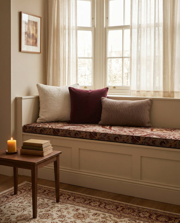 Custom Window Seat Cushion with Foam, Made-to-Measure Paisley Bench Cushion, Bay Window Bench Seat Pad, Banquette Booth 