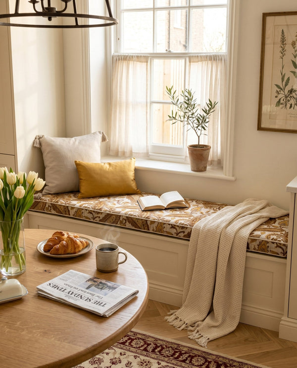 Custom Window Seat Cushion with Foam, Made-to-Measure Paisley Bench Cushion, Bay Window Bench Seat Pad, Banquette Booth 