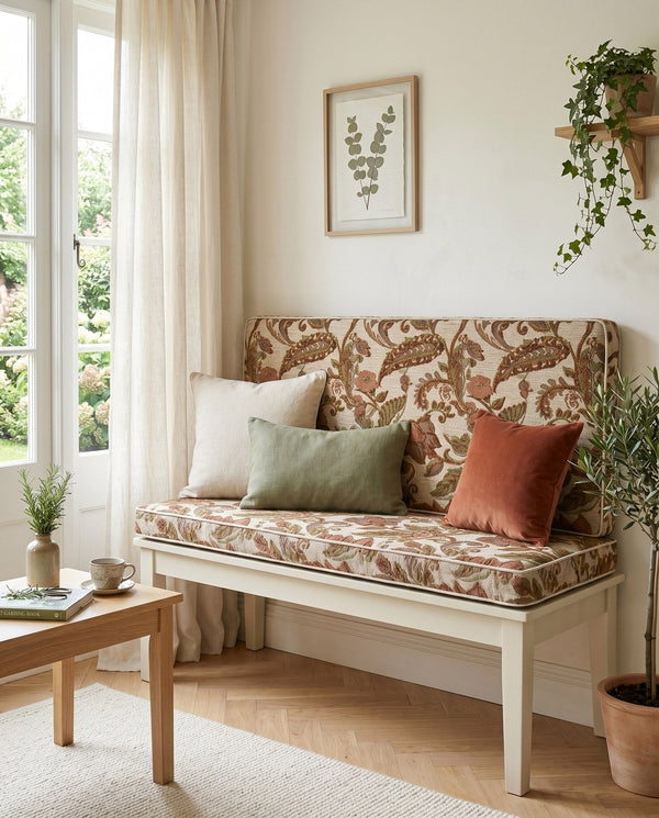Custom Window Seat Cushion with Foam, Made-to-Measure Paisley Bench Cushion, Bay Window Bench Seat Pad, Banquette Booth 