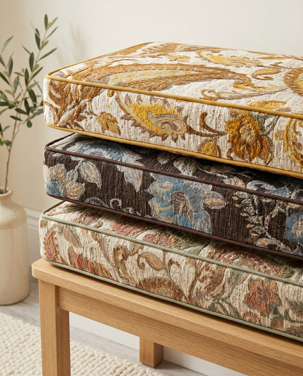 Custom Window Seat Cushion with Foam, Made-to-Measure Paisley Bench Cushion, Bay Window Bench Seat Pad, Banquette Booth 