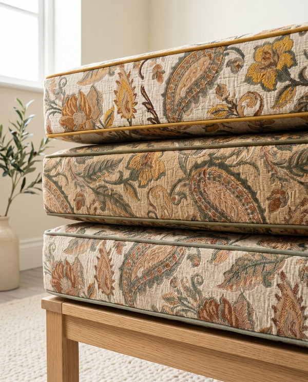Custom Window Seat Cushion with Foam, Made-to-Measure Paisley Bench Cushion, Bay Window Bench Seat Pad, Banquette Booth 