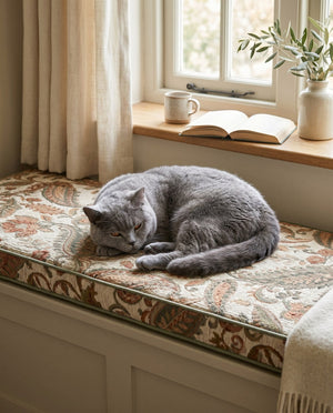 Custom Window Seat Cushion with Foam, Made-to-Measure Paisley Bench Cushion, Bay Window Bench Seat Pad, Banquette Booth 