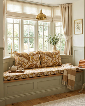 Custom Window Seat Cushion with Foam, Made-to-Measure Paisley Bench Cushion, Bay Window Bench Seat Pad, Banquette Booth 