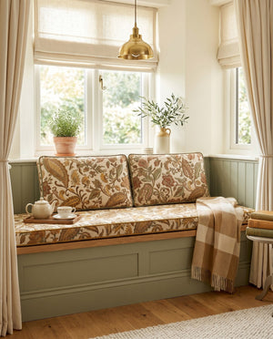 Custom Window Seat Cushion with Foam, Made-to-Measure Paisley Bench Cushion, Bay Window Bench Seat Pad, Banquette Booth 