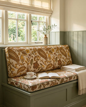 Custom Window Seat Cushion with Foam, Made-to-Measure Paisley Bench Cushion, Bay Window Bench Seat Pad, Banquette Booth 