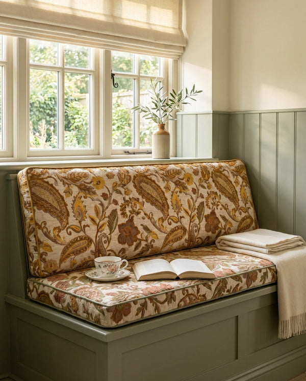 Custom Window Seat Cushion with Foam, Made-to-Measure Paisley Bench Cushion, Bay Window Bench Seat Pad, Banquette Booth 