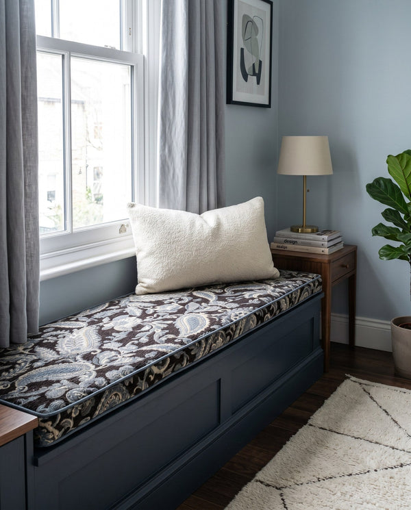 Custom Window Seat Cushion with Foam, Made-to-Measure Paisley Bench Cushion, Bay Window Bench Seat Pad, Banquette Booth 
