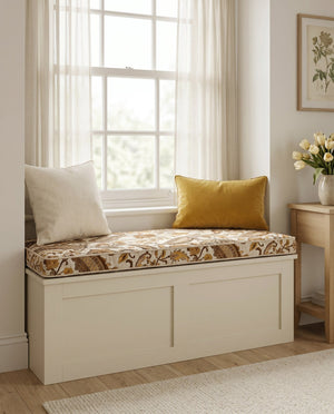Custom Window Seat Cushion with Foam, Made-to-Measure Paisley Bench Cushion, Bay Window Bench Seat Pad, Banquette Booth 