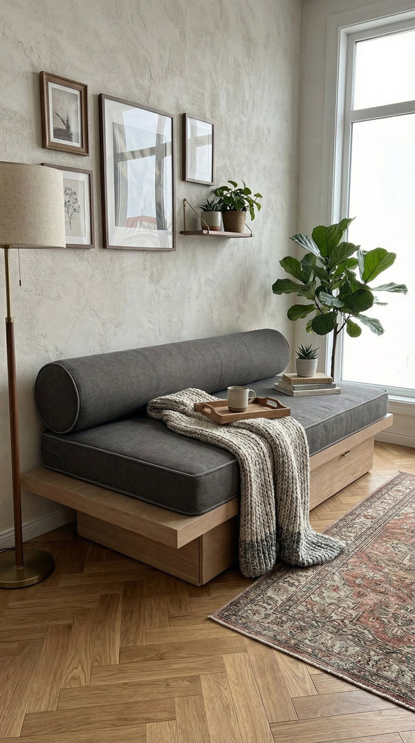 Custom Linen Daybed Cushion with Bolster Backrest