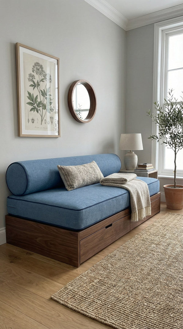Custom Daybed Seat Cushion with Bolster Backrest, Made-to-Measure Platform Sofa Cushion, Reading Nook Bench Seat Pad, Wi