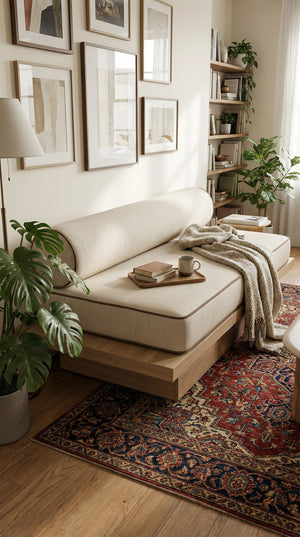 Custom Daybed Seat Cushion with Bolster Backrest, Made-to-Measure Platform Sofa Cushion, Reading Nook Bench Seat Pad, Wi
