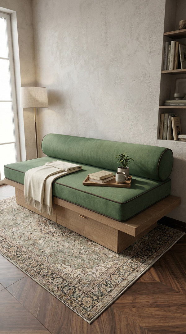 Custom Daybed Seat Cushion with Bolster Backrest, Made-to-Measure Platform Sofa Cushion, Reading Nook Bench Seat Pad, Wi