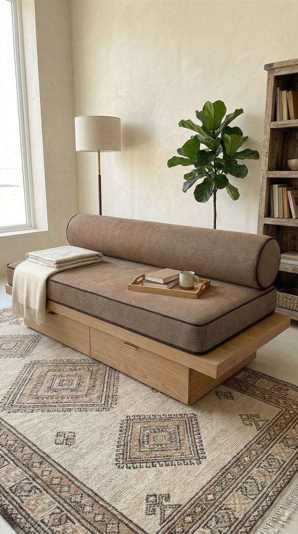 Custom Daybed Seat Cushion with Bolster Backrest, Made-to-Measure Platform Sofa Cushion, Reading Nook Bench Seat Pad, Wi