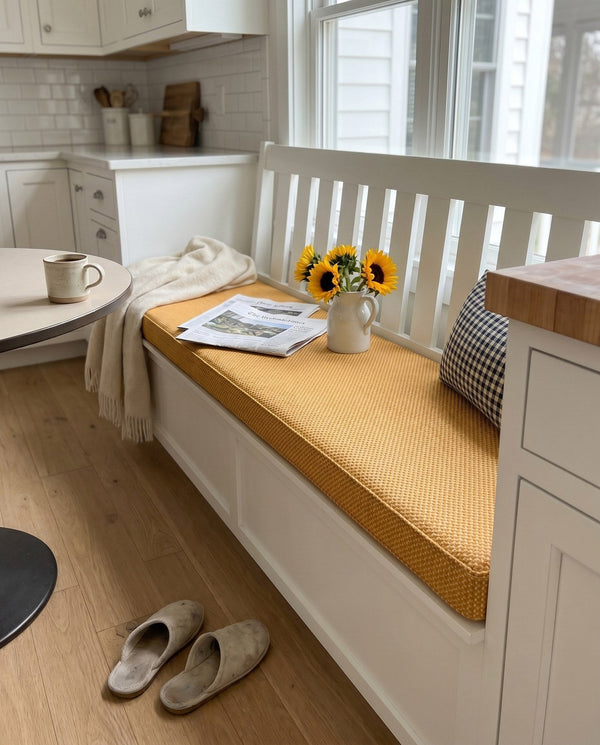 Custom Bench Cushion with Foam, Made-to-Measure Window Seat Cushion, Outdoor Banquette Booth Seat Pad, Woven Performance