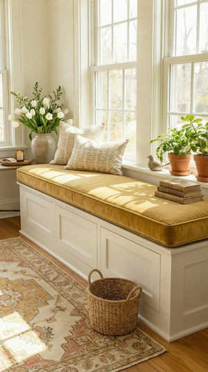 Custom Velvet Window Seat Cushion, Made-to-Measure Bench Cushion, Boxed Banquette Booth Seat Pad, Reading Nook Bay Windo