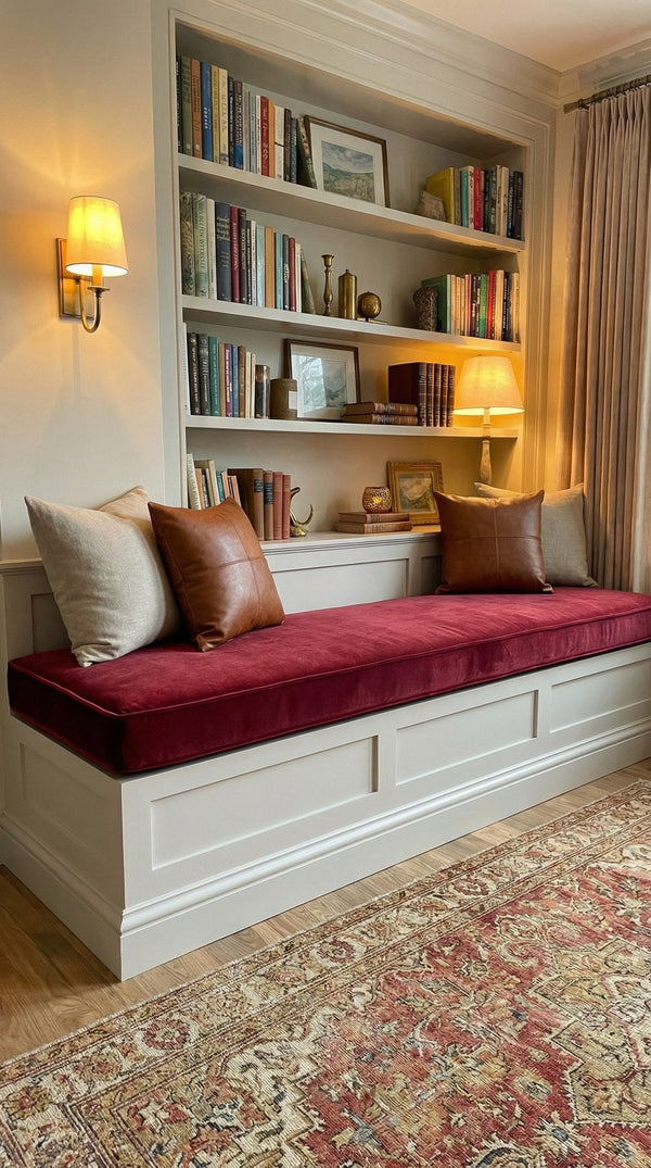 Custom Velvet Window Seat Cushion, Made-to-Measure Bench Cushion, Boxed Banquette Booth Seat Pad, Reading Nook Bay Windo