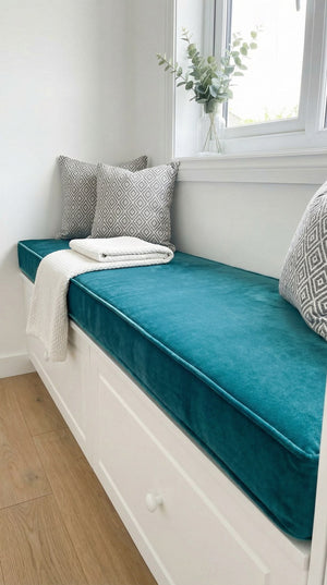 Custom Velvet Window Seat Cushion, Made-to-Measure Bench Cushion, Boxed Banquette Booth Seat Pad, Reading Nook Bay Windo