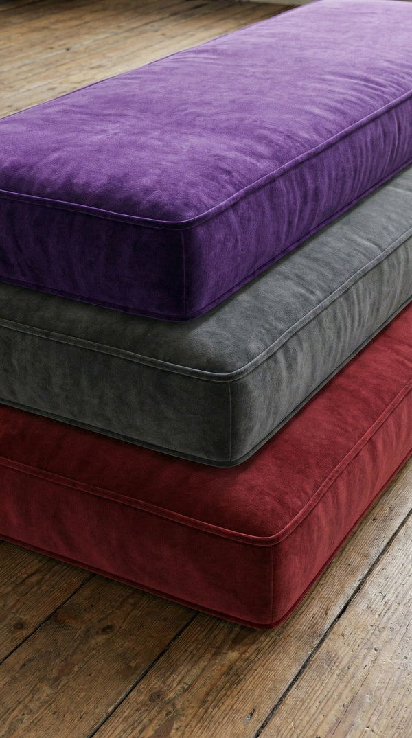 Custom Velvet Window Seat Cushion, Made-to-Measure Bench Cushion, Boxed Banquette Booth Seat Pad, Reading Nook Bay Windo