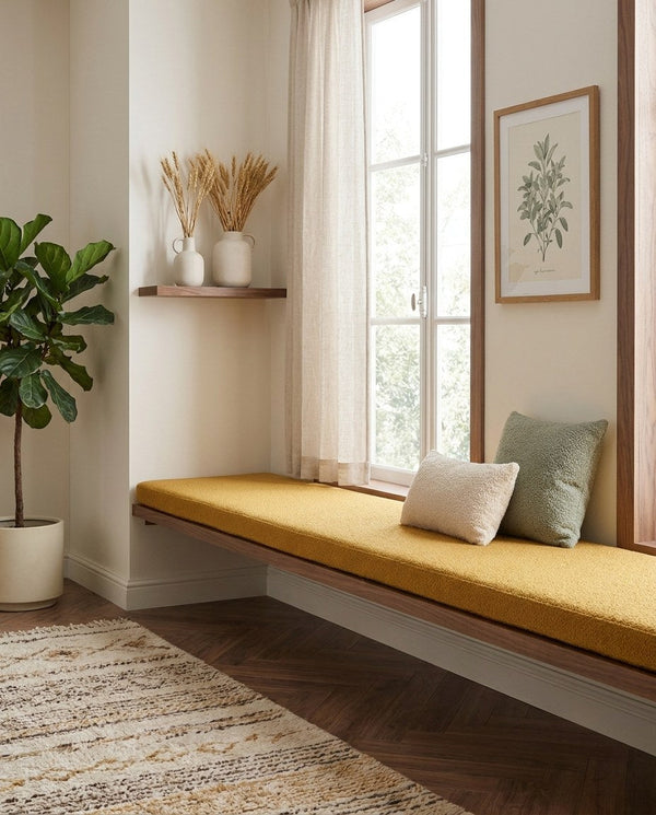 Custom Teddy Boucle Window Seat Cushion, Made-to-Measure Bench Seat Pad, Soft Textured Daybed Cushion, Reading Nook Wind