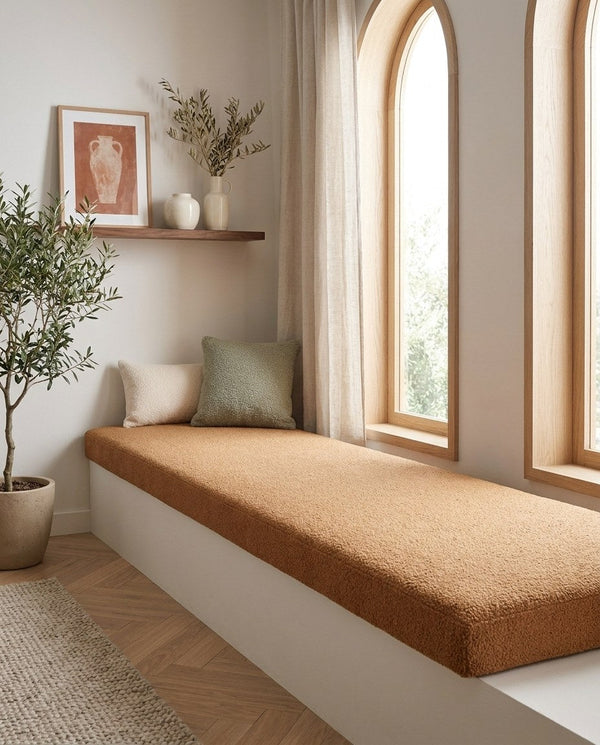 Custom Teddy Boucle Window Seat Cushion, Made-to-Measure Bench Seat Pad, Soft Textured Daybed Cushion, Reading Nook Wind