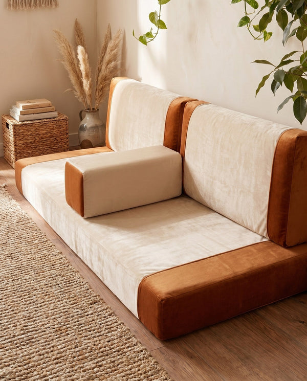 Custom Velvet Floor Sofa, Made-to-Measure Modular Floor Cushion Set, Color-Block Floor Seating Couch, Reading Nook Loung