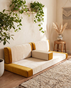 Custom Velvet Floor Sofa, Made-to-Measure Modular Floor Cushion Set, Color-Block Floor Seating Couch, Reading Nook Loung